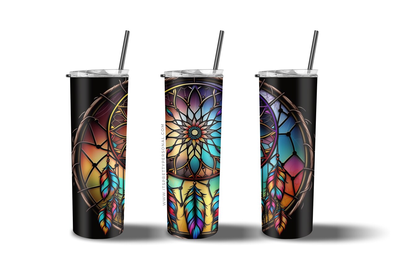 #59 CLEAR- 20oz - Stained Glass Dream catcher 9.4" x 8" Pattern Vinyl Wrap